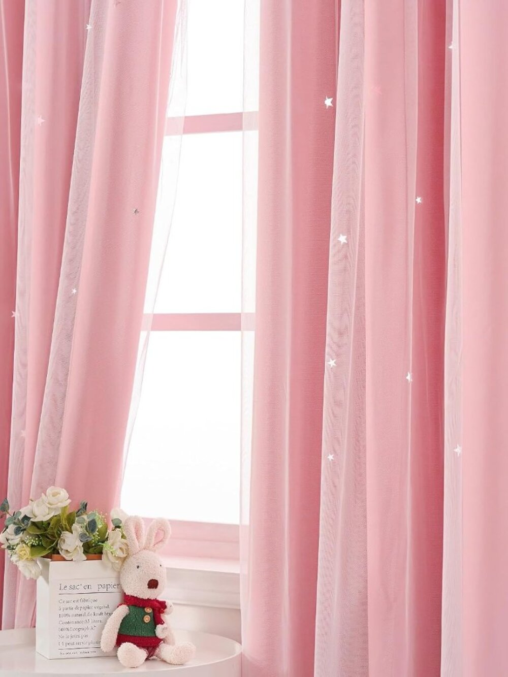 Pink Curtains Drapes Blackout 60 Inches Long Cute Star Cutout Nursery Decor